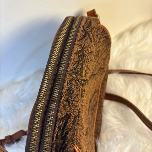 Patricia Nash Brown World Map Velvet Cross Over Leather Trim Purse - Picture 4 of 11